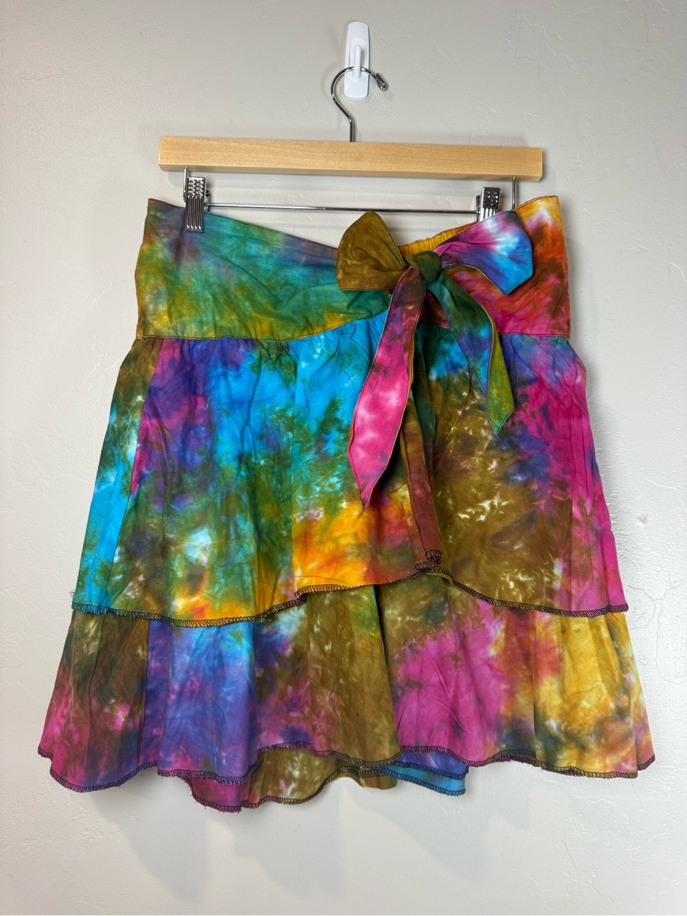 Multicolor tie-dye ruffle mini skirt 100% cotton hippie Gypsy earthy